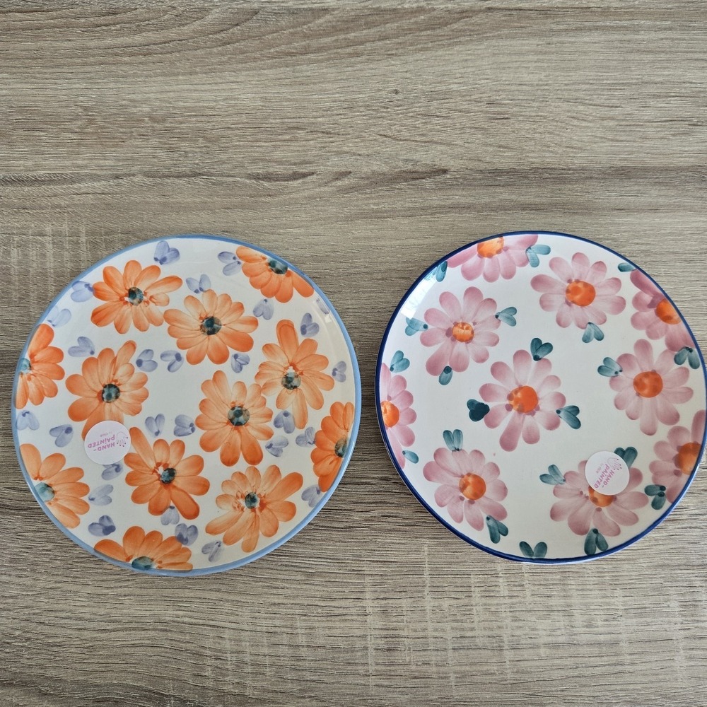 Rice By Rice Cake Ceramic Plate Floral. Hand Painted. Lot Of 2
